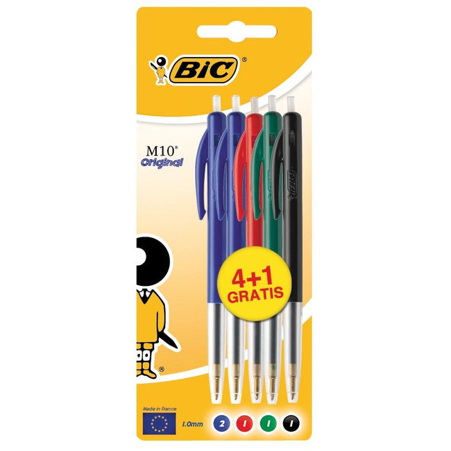 Bic - Kugelschreiber M10, Blister 4 + 1 gratis in verschiedenen Farben