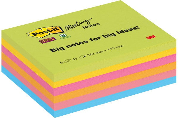 Post-it - Notizblock 8645 Super Sticky 203x153mm sortiert 6 Stück