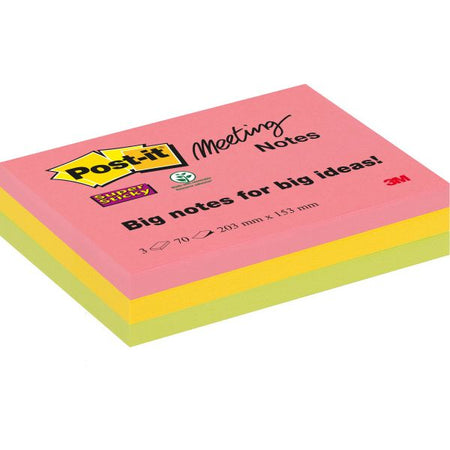 Post-it – Super Sticky Meeting-Notizen, 70 Blatt, 203 x 153 mm, verschiedene Farben, Packung mit 3 Blöcken