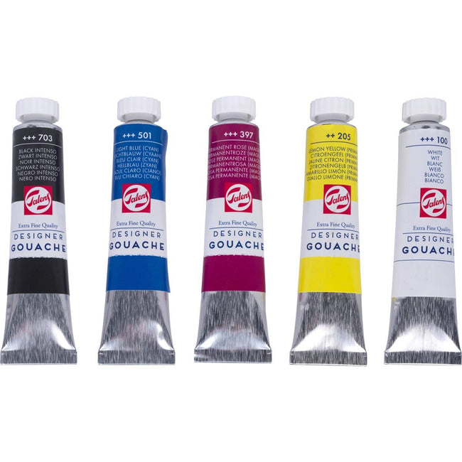 Talens – Gouache Extra Fine Tube mit 20 ml, Schachtel mit 5 Tuben in verschiedenen Farben