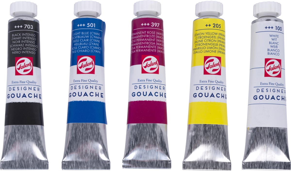 Talens – Gouache Extra Fine Tube mit 20 ml, Schachtel mit 5 Tuben in verschiedenen Farben