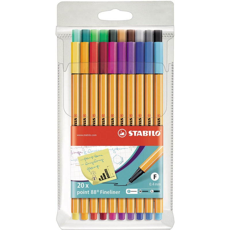 STABILO - Point 88 Fineliner, Karton mit 20 Stück in verschiedenen Farben