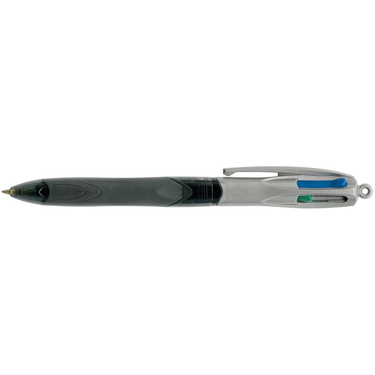 Bic - Colors Grip Pro 4-Farben-Kugelschreiber, mittel, klassische Schreibfarben, Gehäuse dunkelgrau