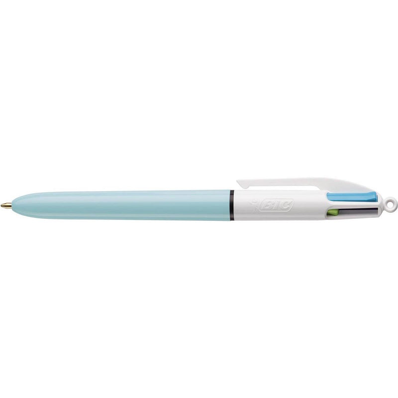 Bic – Colors Fun 4-Farben-Kugelschreiber, mittel, pastellfarbene Tinte, Gehäuse pastellblau