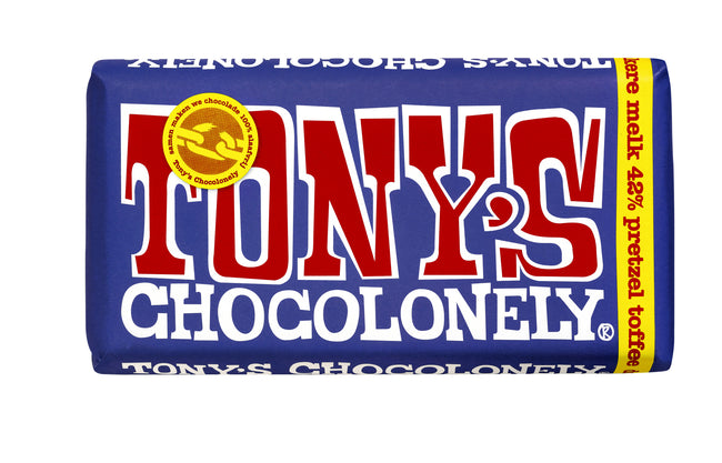 Tony's Chocolonely - Schokoladen-Brezel-Toffee-Riegel mit dunkler Milch, 180 g