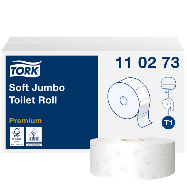 Toilettenpapier Tork Jumbo T1 Premium 2-lagig 110273 | Karton mit 6 Rollen