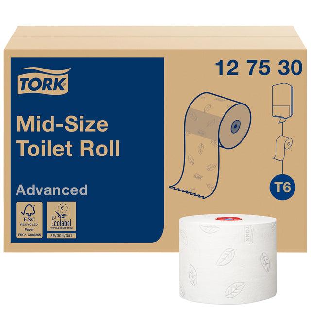 Toilettenpapier Tork mittelgroßes T6 Advanced 2-lagig 127530 | Karton mit 27 Rollen
