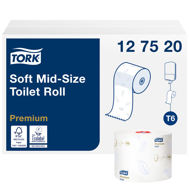 Toilettenpapier Tork mittelgroße T6 Premium 2-layer 90m Weiß 127520