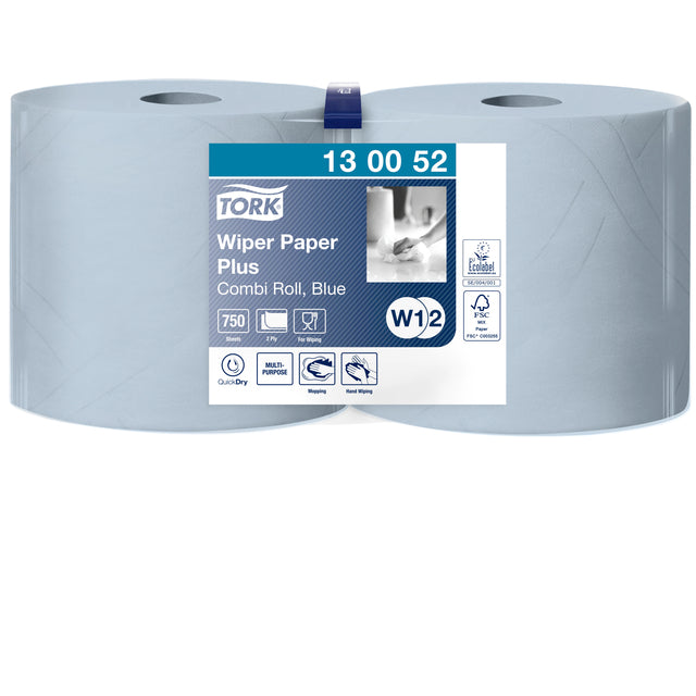 Reinigen der Papierpapier -Tork -Wischplätze plus Combi W1/2 255m Blau 130052