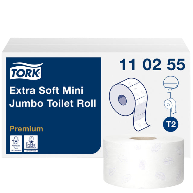 Toilettenpapier Tork T2 Mini Premium 3-lagig 110255 | Karton mit 12 Rollen