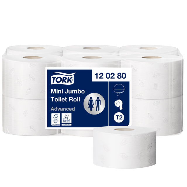Toilettenpapier Tork T2 Mini Advanced 2-lagig weiß 120280 | Nehmen Sie eine 12er-Rolle