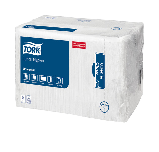 Lunchserviette Tork 33x33cm uni 500 Stück weiß 509308 | Holen Sie sich ein 500 Stück
