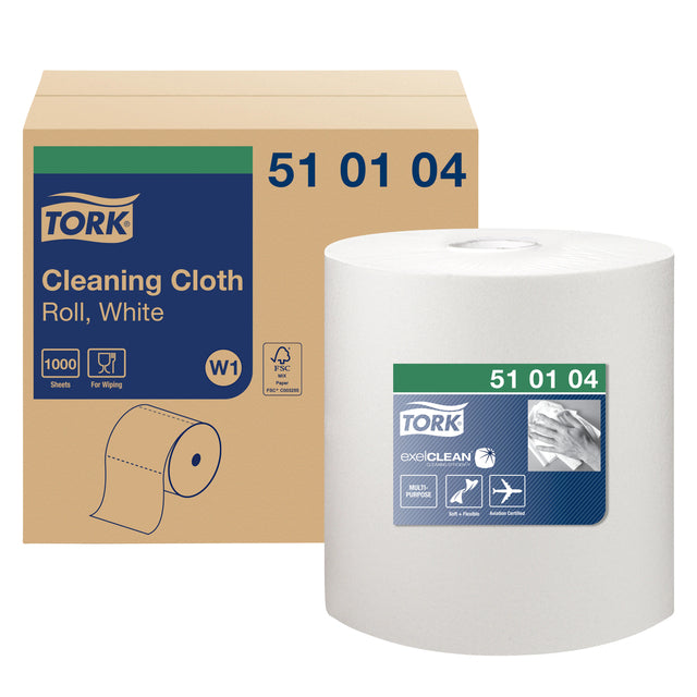 Reinigungstuch tork w1 herbr. 1000 Blatt weiß 510104 | Rolle mit 1000 Blatt