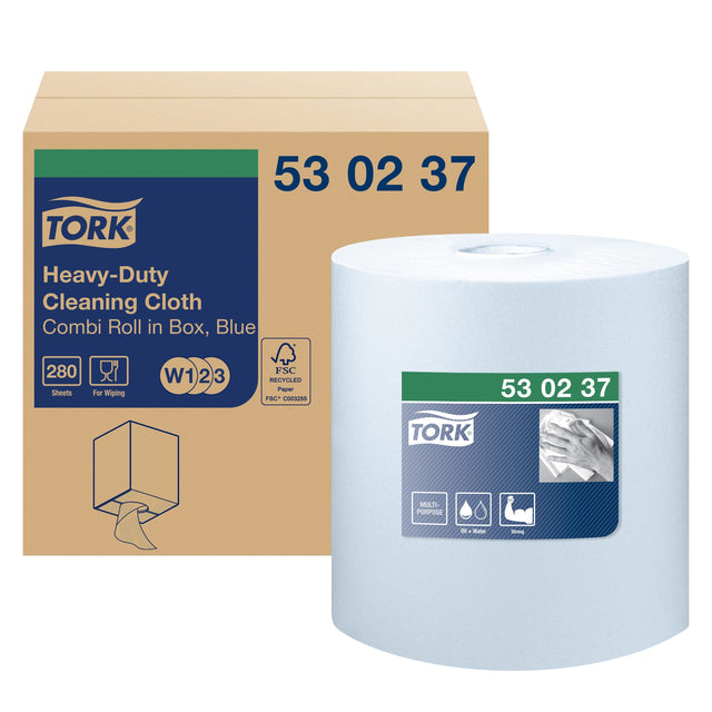 Reinigungstuch Tork Heavy Duty W1 blau 530237 | Rolle mit 280 Blatt