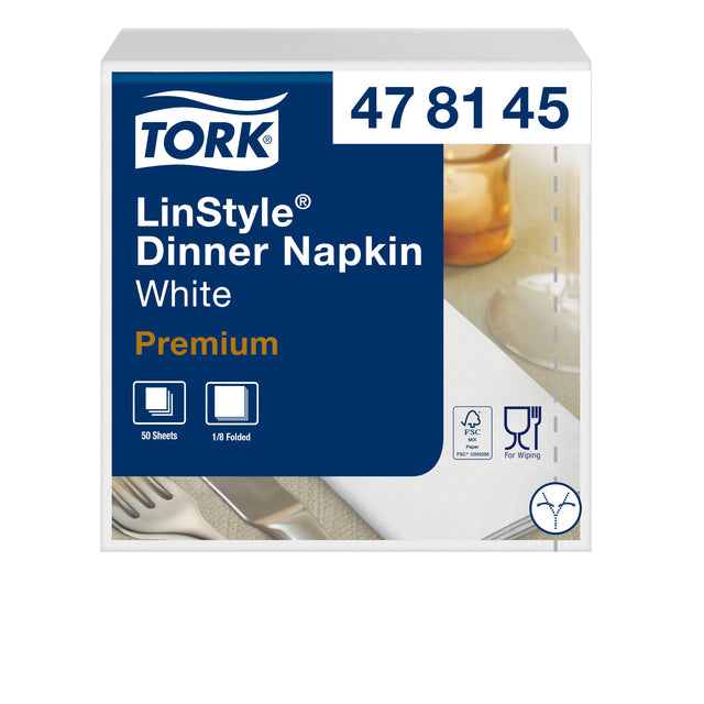 Dinnerserviette Tork Linstyle 1 Lage weiß 478145 | Packen Sie 50 Stück ein