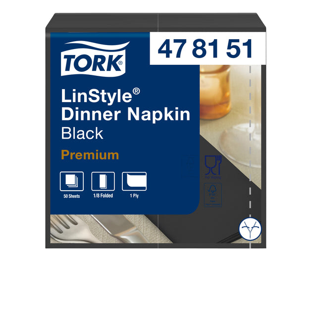 Dinnerserviette Tork Linstyle 33x33cm 50 Stück schwarz 478151 | Packen Sie 50 Stück ein