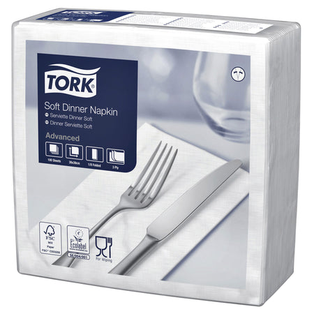Tork – Dinner-Serviette Advanced 1/8 Falz 3-lagig 395 x 390 mm 100 Blatt weiß 477579