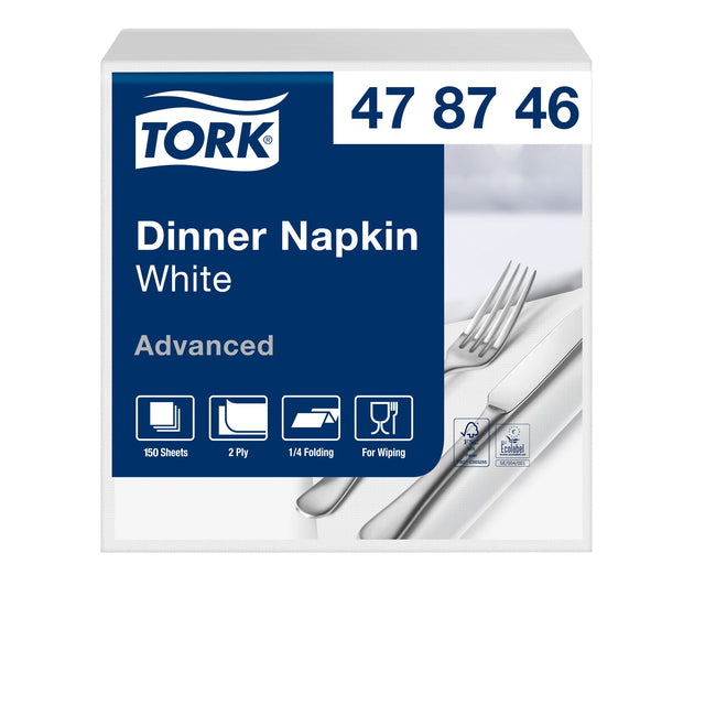 Tork – Dinner-Serviette Advanced 1/4 Falz 2-lagig 395 x 390 mm 150 Blatt weiß 478746