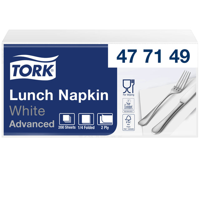 Tork - Lunchserviette Advanced 1/4 Falz 2-lagig 328x325mm 200 Blatt weiß 477149