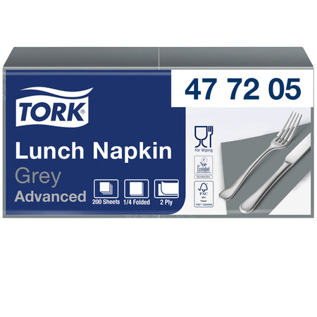 Tork - Lunchserviette Advanced 1/4 Falz 2-lagig 328x325mm 200 Blatt grau 477205 | 10 Stück