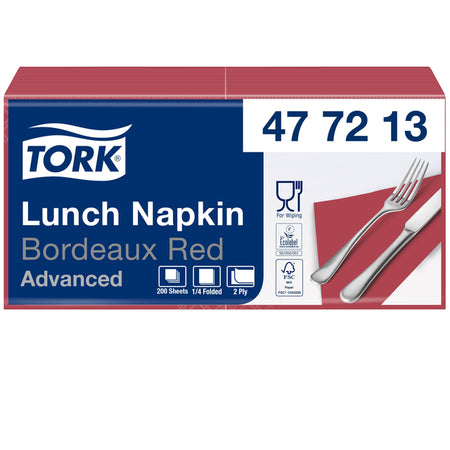 Tork - Lunchserviette Advanced 1/4 Falz 2-lagig 328x325mm 200 Blatt Burgunderrot 477213