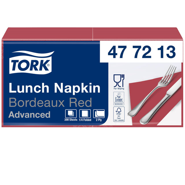 Tork - Lunchserviette Advanced 1/4 Falz 2-lagig 328x325mm 200 Blatt Burgunderrot 477213
