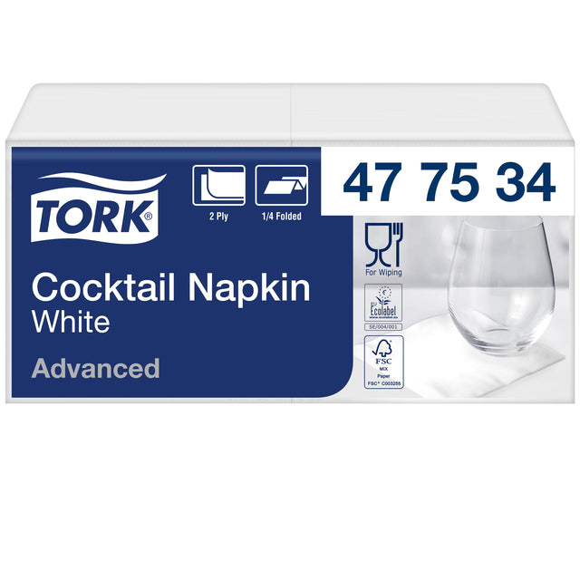 Tork - Cocktailserviette Advanced 1/4 Falz 2-lagig 238x238mm 200 Blatt weiß 477534 | 12 Stück