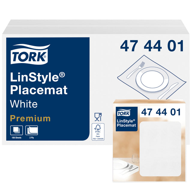 Tischset Tork Linstyle® 39x30cm 100 Stück weiß 474401 | Holen Sie sich 100 Stück