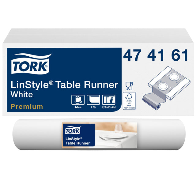 Tischläufer Tork Linstyle® 120x40cm weiß 474161 | Packen Sie 20 Stück ein
