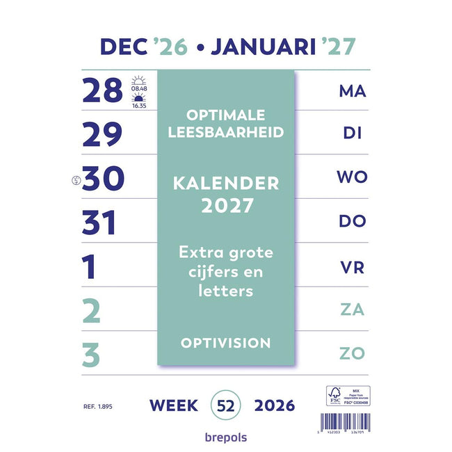 Brepols – Optivision-Kalender auf Niederländisch, 2026