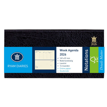 Ryam - Agenda 2026 Notations Mundior 7 Tage/2 Seiten Querformat schwarz
