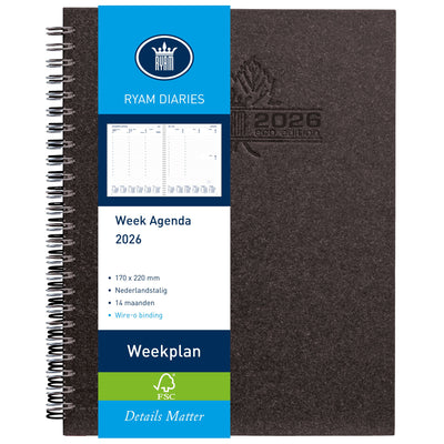 Ryam - Agenda 2026 Wochenplan Wire-o 7 Tage/2 Seiten schwarz