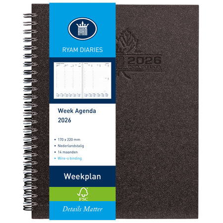 Ryam -  Agenda 2027  weekplan wire-o 7d/2p zwart