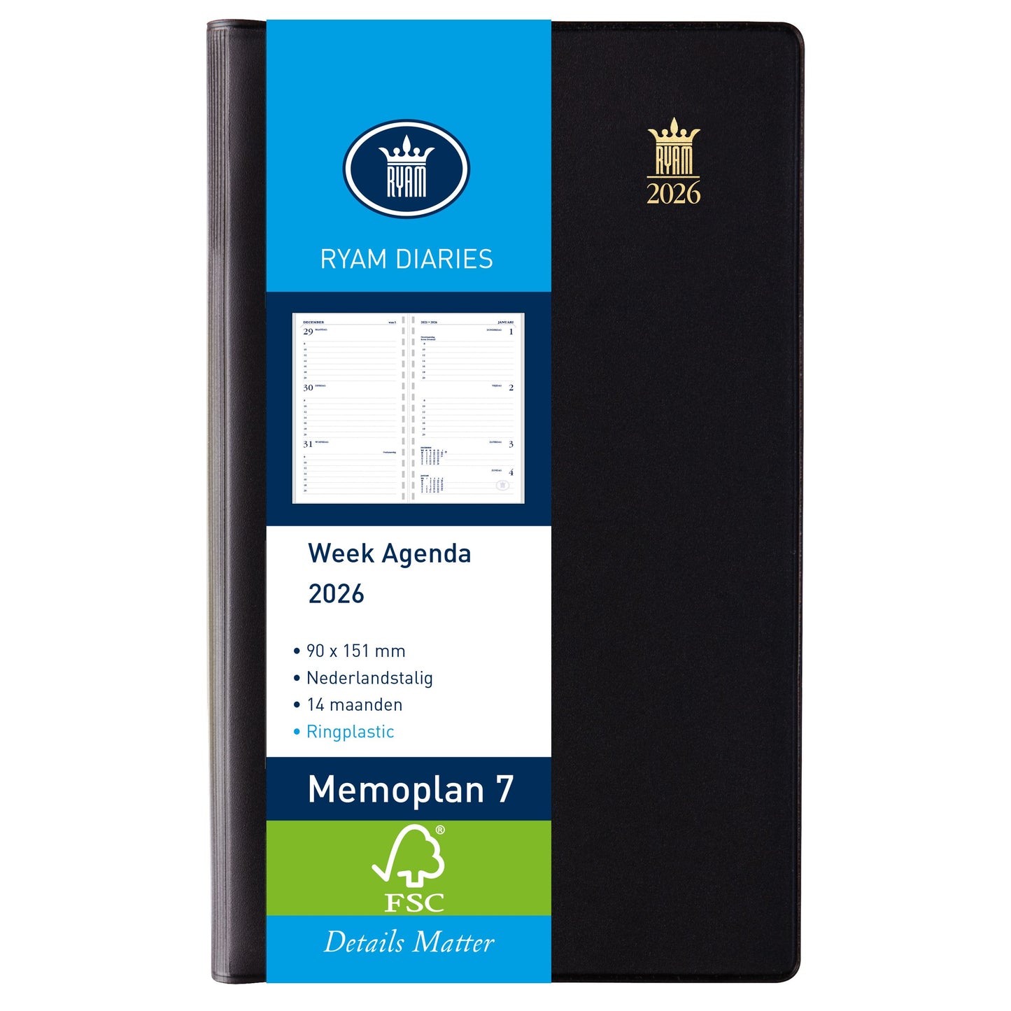 Ryam - Agenda 2026 Memoplan 7 Suprema 7d/2p schwarz