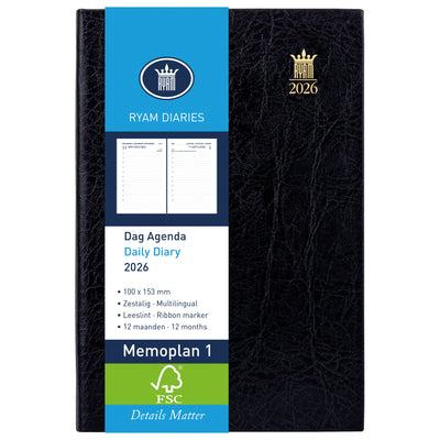 Ryam - Agenda 2026 Memoplan 1 Mundior 1 Tag/1 Seite schwarz