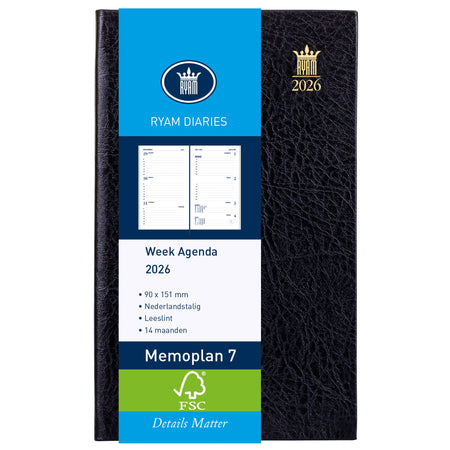 Ryam - Agenda 2026 Memoplan 7 Suprema 7 Tage/2 Seiten schwarz