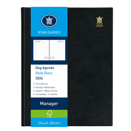 Ryam - Agenda 2026 Manager Mundior 1 Tag/1 Seite schwarz