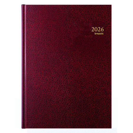 Brepols - Agenda 2026 Bremax Santex A4 1 Tag/2 Seiten 8 Spalten Burgunderrot