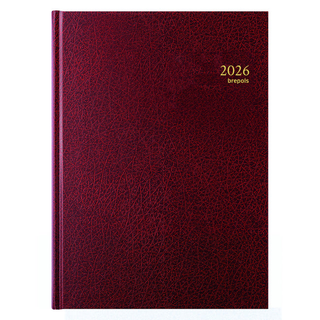 Brepols - Agenda 2026 Bremax Santex A4 1 Tag/2 Seiten 8 Spalten Burgunderrot