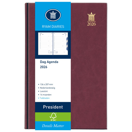 Ryam – Agenda 2026 Präsident 1 Tag/1 Seite Burgunderrot