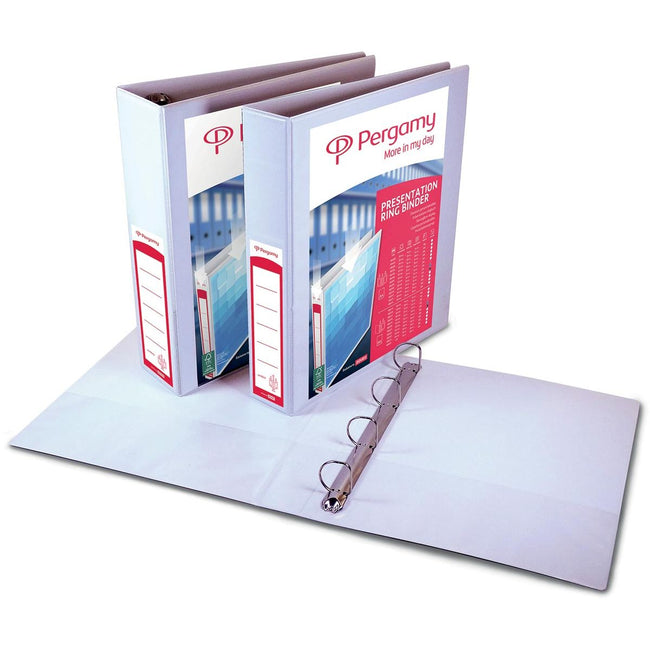Pergamy – anpassbarer Ringordner, ft A4, 2 Taschen, 3 Taschen, 4 D-Ringe von 25 mm, weiß