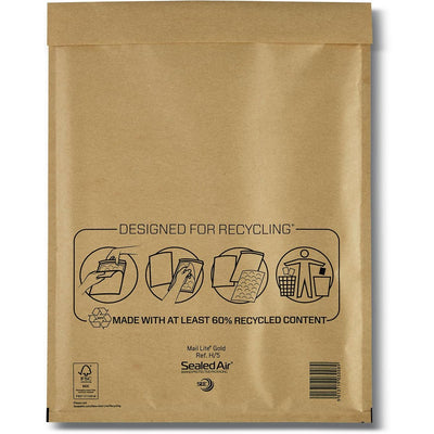 Mail Lite -   luchtkussenenveloppen, goud, H/5, 270 x 360 mm, doos van 100 stuks