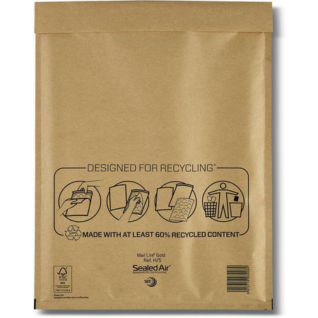 Mail Lite -   luchtkussenenveloppen, goud, H/5, 270 x 360 mm, doos van 100 stuks