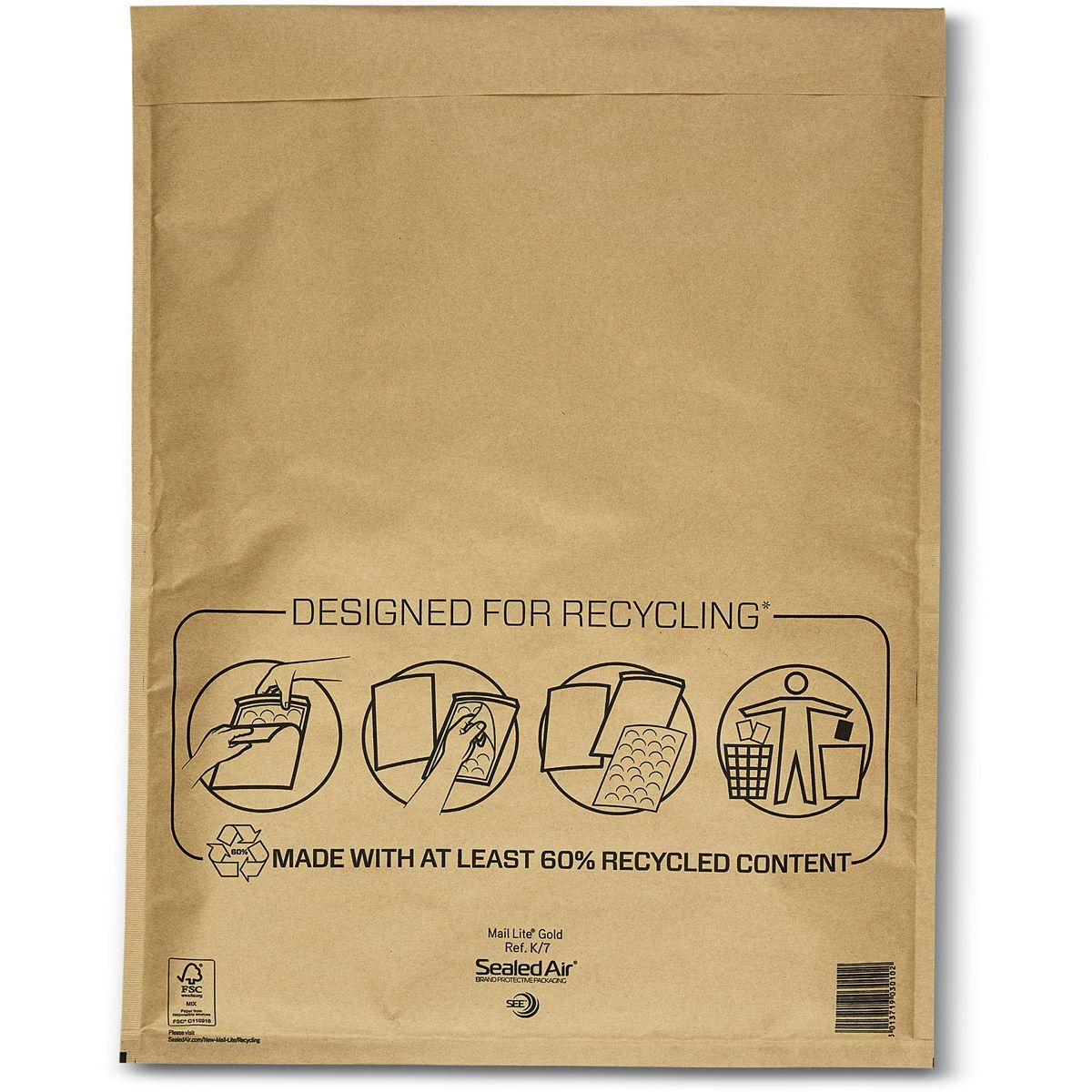 Mail Lite -   luchtkussenenveloppen, goud, K/7, 350 x 470 mm, doos van 100 stuks