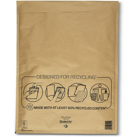 Mail Lite -   luchtkussenenveloppen, goud, K/7, 350 x 470 mm, doos van 100 stuks