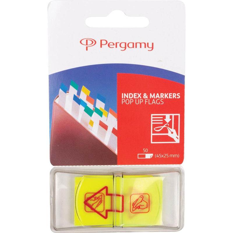 Pergamie – „Pop-up-Flagge“, Pfeil „hier anmelden“, 45 x 25 mm, 50 Blatt