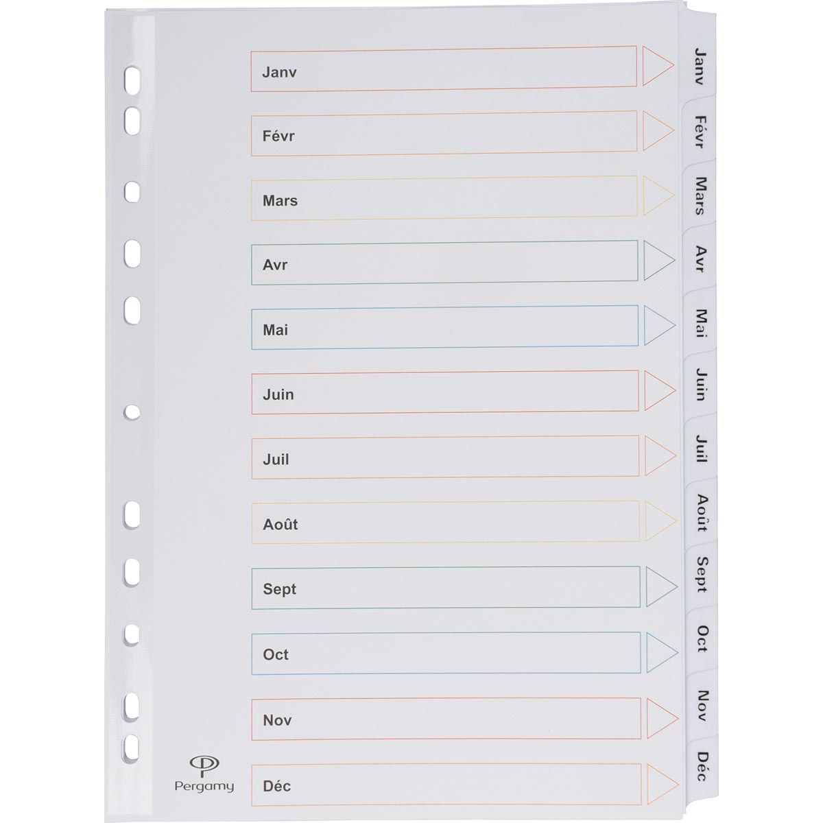 Pergamie – Registerblätter mit Registerblatt, ft A4, 11-Loch-Perforation, Janvier-Décembre