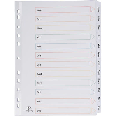 Pergamie – Registerblätter mit Registerblatt, ft A4, 11-Loch-Perforation, Janvier-Décembre