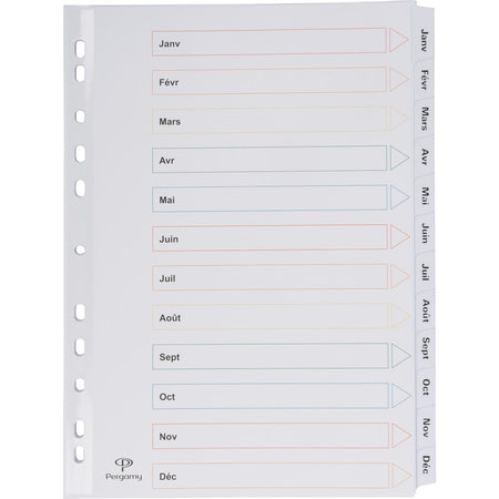 Pergamie – Registerblätter mit Registerblatt, ft A4, 11-Loch-Perforation, Janvier-Décembre