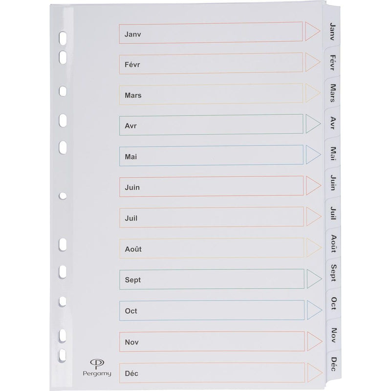Pergamie – Registerblätter mit Registerblatt, ft A4, 11-Loch-Perforation, Janvier-Décembre